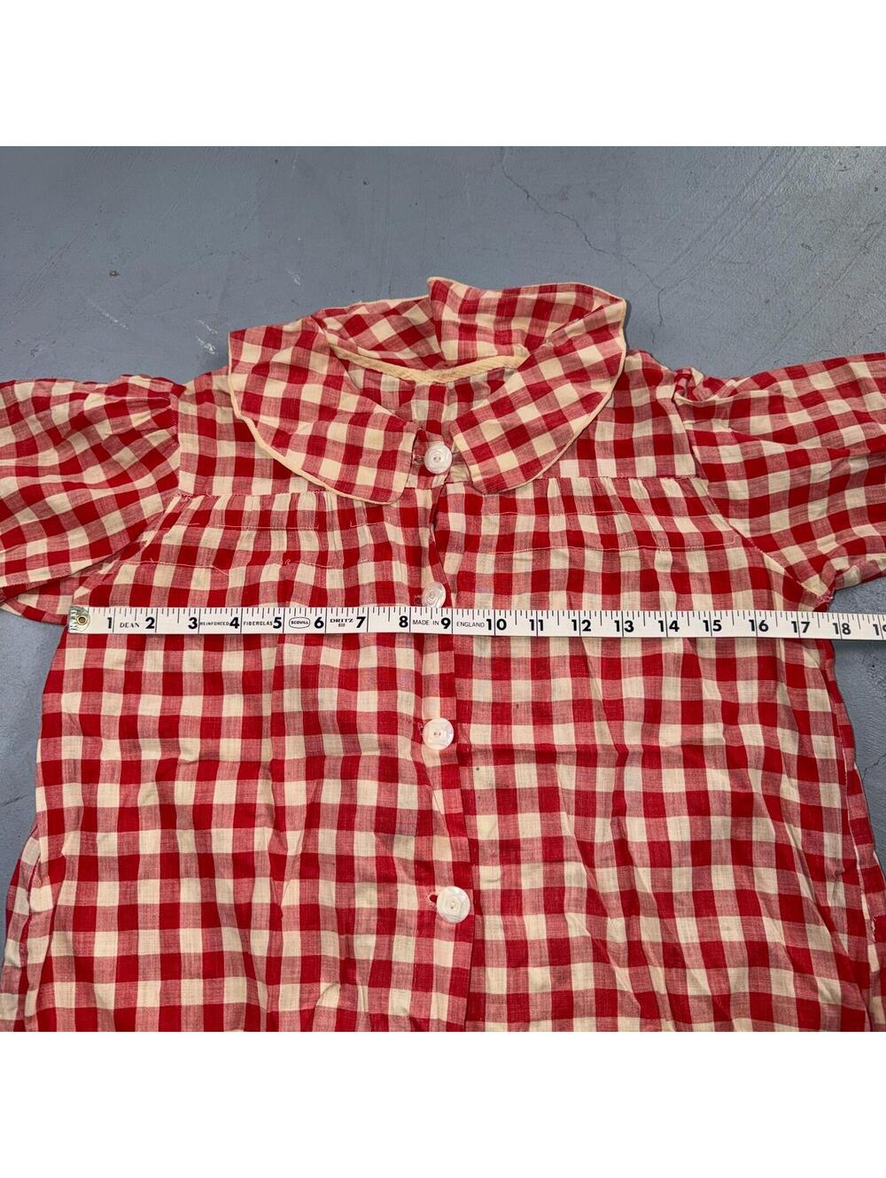 VTG 60s Red White Gingham Print Dress Eyelet Collar Picnic Sundress Rockabilly - Picture 6 of 15